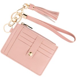 KNGITRYI Small Wallet for Women RFID Card Holder,Wristlet Keychain with Wallet,Key Chain Wallet Women Wristlet Wallets for Women (Faux Leather, Pink)
