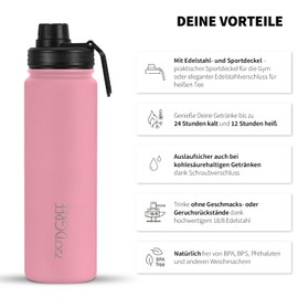 720°DGREE "noLimit" Stainless Steel Drinking Bottle 950 ml, Leak-Proof, for Carbonated Drinks, BPA-Free, Thermos Flask, Insulated Flask with Screw Cap for Sports, Fitness, Outdoor + Free Sports Lid