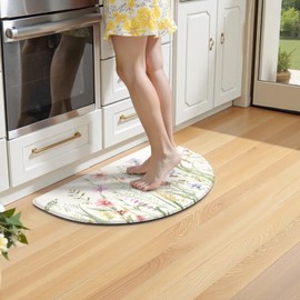 KIMODE Kitchen Mat Cushioned Anti Fatigue, Half Moon Floral Kitchen Rug, Comfort Padded Kitchen Floor Mat Non Slip, Ergonomic Standing Desk Mat for Sink Laundry Office Brown 18"x28"
