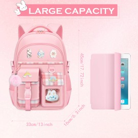 Lingletu Cute Backpack with Cute Plush and Rabbit Plush Accessories Backpack Cute Preppy Laptop Backpack Light Rucksack (pink)