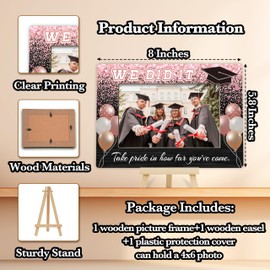Fbitey Graduation Picture Frame, Class of 2025 Grad Photo Frames, Pink & Black We Did It Wood 4x6 Frame with Easel for Table Shelf Decor, Graduates Gifts-A01