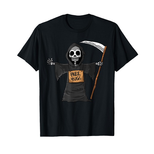 Free Hugs Grim Reaper Halloween Party Cosplay Lazy Costume T-Shirt