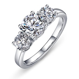 WES Moissanite Engagement Ring for Women S925 Sterling Silver Moissanite Rings 3 Stone Moissanite Engagement Rings 1.8ct D Color VVS Lab Created Diamond Wedding Band for Women, Gemstone, Moissanite