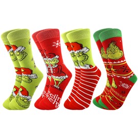 Lets Joy Christmas Socks, 4 Pairs of Christmas Cotton Socks, Colourful Funny Christmas Socks, Cartoon Christmas Socks, Christmas Socks for Men and Women, Christmas Party Gifts, a