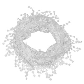JK Home Lace Tassel Sheer Floral Triangle Scarf, Trendy Silk Gauze Embroidered Veil Church Wedding Wrap Scarf Fringe Head Cover 140x40cm White