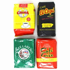 Puerto Rican Ground Coffee Variety Pack - 4 Local Favorites in 14 Ounce Bags (Lareno, Rico, Coqui and Crema)