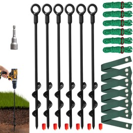 VASGOR Heavy Duty 16” Tree Stakes and Supports for Young Trees, Set of 3 Tree Stake Kit with 3 Straps for Staking and 39 Feet Rope, Can be Used with Drill (Adapter Included) (Black - Set 6)