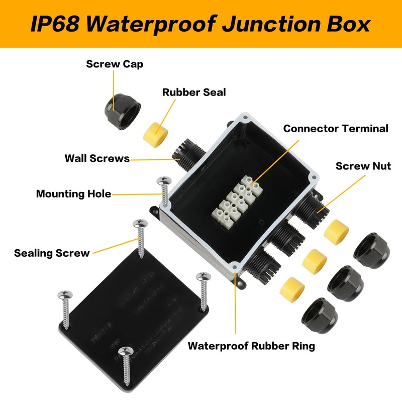 Junction Box Waterproof IP68, Outdoor Junction Box, Waterproof, 4-Way Junction