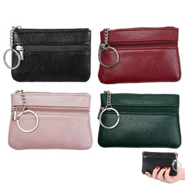 CJAPGJW Key Case, Pack of 4 Mini Key Bags for Women, 12 x 8 cm Key Folder with Key Ring, Key Case for Car Keys, Cards and Coins (Red, Green, Black, Pink)