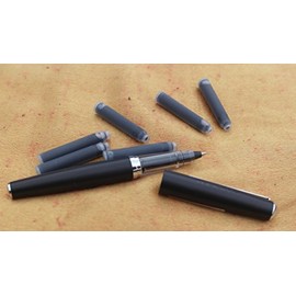 J Herbin Black Metal Roller Ball Pen and Six Cartridges INC Blue, Orange, Black, Pink and Green