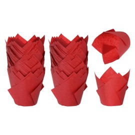 sourcing map 200 Pcs Tulip Baking Cups Cupcake Muffins Liners Paper Greaseproof Wrappers for Wedding Birthday Party Festivals Christmas, Rose Red