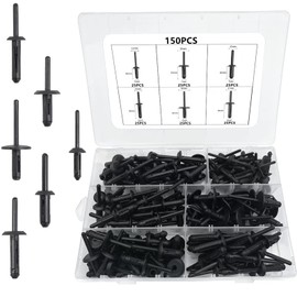 150Pcs Plastic Rivet Clip,Automotive Universal Nylon Pop Rivet Assortment,6 Most Popular Sizes Black Nylon Universal Rivet Kit,Replacement for GM Ford Chrysler VW,Nylon Fastener