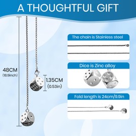 Fuzzy Dice Car Pendant with Hanging Dangle for Rearview Mirror, Cute and Cool Ornament Decorations for Both Men and Women (Silver)