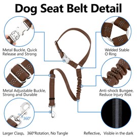 Plutus Pet Dog Seat Belt for Car Headrest, Reflective and Adjustable Restraint with Elastic Bungee for Safety, Vehicle Seatbelt Harness for Small Medium Large Dogs and Cats, Chocolate