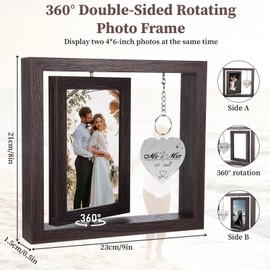 WanZEXine Wedding Gifts for Couples 2025, 4x6 Double-Sided Floating Rotating Picture Frame, Engagement Wedding Registry Bridal Shower Gifts for Mr and Mrs Couples Bride and Groom Valentine(Brown)