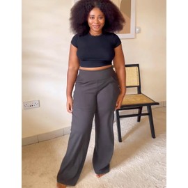 ESOFT Wide Leg Pants Women High-Waisted Yoga Work Dress Pants, Casual Sweatpants, Petite/Regular/Tall Deep Grey