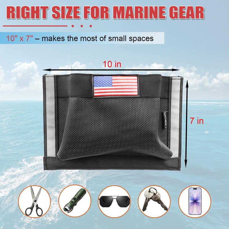 2Pcs Mesh Boat Storage Bag,Boat Organizers and Storage Self-Adhesive,10"x7"