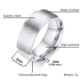 SWOPAN Men's Basic Brushed Matte Ring 8MM Stainless Steel Couple Ring for Men Women Simple Wedding Bands Engagement Band Matte Finished Beveled Polished Edge Comfort Fit Jewelry Gift, Silver, Size 13