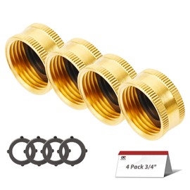 Chillerk Brass Garden Hose End Plug Caps with Washers, 4 Pack 3/4” Female End Caps with 4 Washers, Brass Spigot Cap.