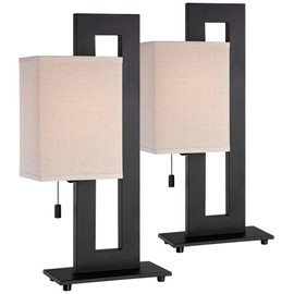 Modern Accent Table Lamps 20.5" High Set of 2 Espresso Bronze Open Rectangular Metal Base Oatmeal Floating Box Shade for Living Room Bedroom House Bedside Nightstand Home - 360 Lighting