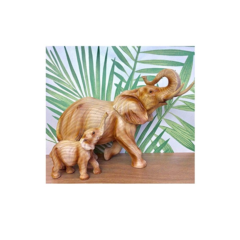 Wood Effect Elephant and Baby Ornament