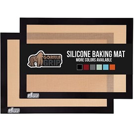 Gorilla Grip Nonstick Silicone Baking Mats, 2 Pack, Heat Resistant, Reusable Food Grade, Ultra Thick, No Greasing Needed, Great For Cookies, Pastry, Pizza, Keep Oven Pans Clean, Quarter Sheet, Black