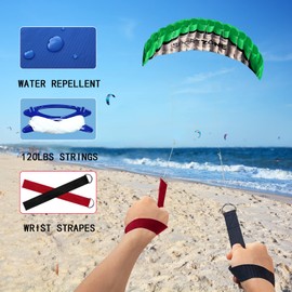 Touch the sky 100in Dual Line Stunt Parafoil Kite | Parachute Kite For Kids & Adults | Beach Summer Flying Outside Activity | Strings Wrist Strapes | Green