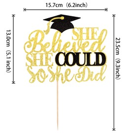 1 decoración de pastel de She Believed She Could So She Did con tapa de graduado con purpurina, decoración de pasteles de graduación para adultos mayores 2023, suministros de decoración de fiesta temática de graduación 2023, suministros de decoración de 