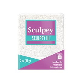 Sculpey III® Polymer Oven-Bake Clay, White Glitter, Non Toxic, 2 oz. bar, Great for modeling, sculpting, holiday, DIY, mixed media and school projects.Perfect for kids & beginners!