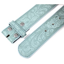 BC Belts Leather Belt Strap with Embossed Western Scrollwork 1.5" Wide with Snaps (Teal-XS)
