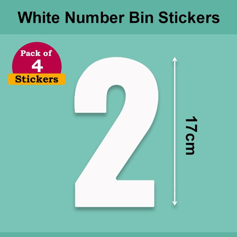 Pack of 4 White Wheelie Bin Number 2 Stickers (17
