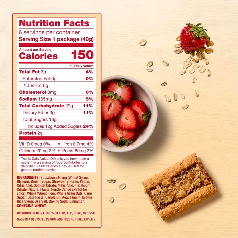 Nature’s Bakery Oatmeal Crumble Bars, Strawberry, Real Fruit, Vegan, Non-GMO,