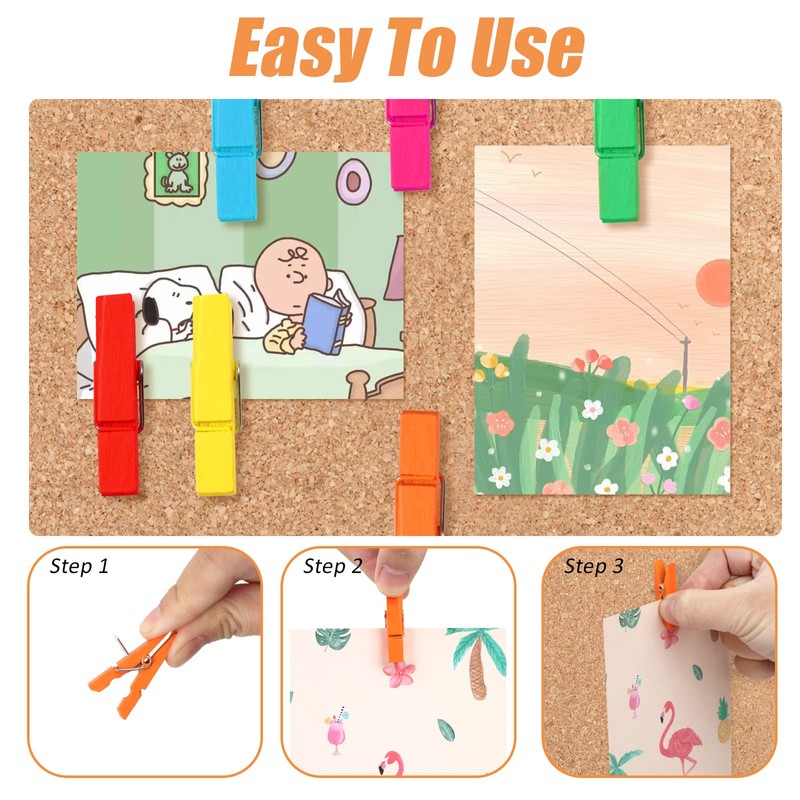 Push Pins with Wooden Clips - Vaktop 50PCS Wooden Pegs