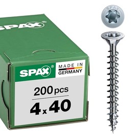 SPAX Tornillo universal, avellanado T-Star Plus totalmente roscado, galvanizado en blanco A2J, 200 unidades, 4 mm x 40 mm