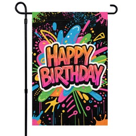 Happy Birthday Garden Flags 12x18 Double Sided for Outside Small Burlap Yard Flags Banner Birthday Celebration Flag Outdoor Decoration Birthday Party Supplies Yard Sign ​ ﻿