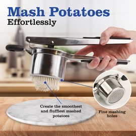 Mindful Design Large 15oz Potato Ricer, Heavy Duty Stainless Steel Potato Masher and Ricer Kitchen Tool, Press and Mash Kitchen Gadget For Perfect Mashed Potatoes Every time