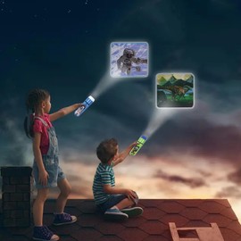 Georgie Porgy Slide Torch Projector Toys Flashlight for Kids Educational Solar System Planet Toys Science Set Wall Ceiling Tents Dino Night Lamp Gifts for Boys Girls (Outer Space + Dinosaur)