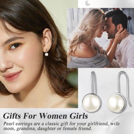 Suplight 925 Sterling Silver Pearl Dangle Earrings, Small Cutured Freshedwater Pearl Dangling Drop Earrings, 8mm Real Pearl Earrings for Women Girls