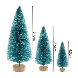 12 Pieces Artificial Mini Christmas Sisal Snow Frost Trees with Wood Base Bottle Brush Trees Plastic Winter Snow Ornaments Tabletop Trees for Christmas Party Home Decoration, Deep Green 8.5cm