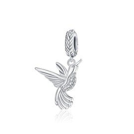 BIZK 925 Sterling Silver Charm Fits Bracelets and Necklaces Charms for Women Fashion Jewelry for Women, Lover, Mother and Friend (Silver Hummingbird)