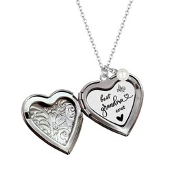 OLLaili Hidden Message Locket Necklace Gift for Grandma on Birthday Christmas Mothers Day Grandmother Gifts from Granddaughter Grandson