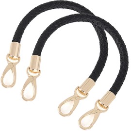 WANYI Pack of 2 40 cm Bag Handles, Leather Bag Straps for Changing, DIY Bag Handles, Shoulder Strap, Replacement Handle for Bags, Handbag, Purse with 2 Gold Carabiner Hooks (Black)