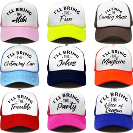 Bridal Snapback Trucker Hat - 9 Pack - IBT Alibi, Fun, Country Music, Getaway Car, Jokes, Mayhem, Trouble, Party, Voice of Reason