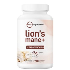 Micro Ingredients Lions Mane Supplement Capsules, 240 Veggie Capsules with L-Ergothioneine, 4 Month Supply | Brain, Energy, & Immune Health Support | Non-GMO