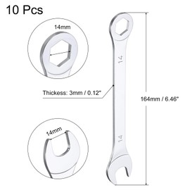 uxcell 10pcs 14mm Thin Combination Wrench with Offset 6-Point End and 15° Angled Open End Multi-function Metric Mirror-Chrome Plated High Carbon Steel Spanners for Maintenance and Repairs