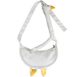 XIAYUPAGU Canvas Shoulder Handbag Duck Purse for Women Extra Long Duck Neck Crossbody Bag with Adjustable Strap (White)
