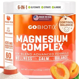 Gobiotics Magnesium Glycinate Powder u2013 Cortisol Highly Absorbent Complex Calming Supplement for Women and Men, Peach Tea, 1 Count, 282g / 고바이오틱스 마그네슘 글리신산 분말 u2013 코티솔 여성 및 남성용 고흡수성 복합 진정 보충제, Peach Tea, 1개, 282g