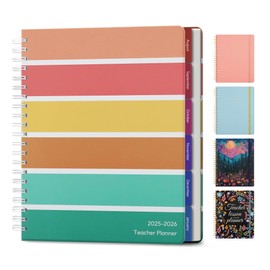 Hardcover Teacher Lesson Planner 2025-2026 Academic Year Calendar 8.5"x11", Aug 2025 - Jul 2026, Weekly & Monthly Lesson Plan Book for Teachers 25-26 Homeschool Planner with Pocket, Color Tabs, stripe