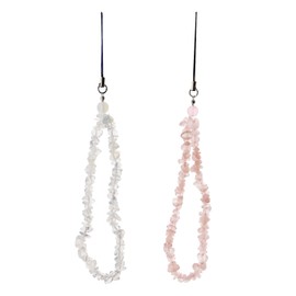 eMagTech 2PCS Phone Charm Crushed Stone Anti-Lost Phone Chain Lanyard Hand Wrist Strap Hanging Strap Bracelet for Keychains Wallet Handbag Decoration 25cm (Pink & White)