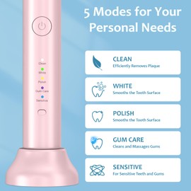 Lächen Sonic Electric Toothbrush for Adults, Rechargeable, 5 Modes